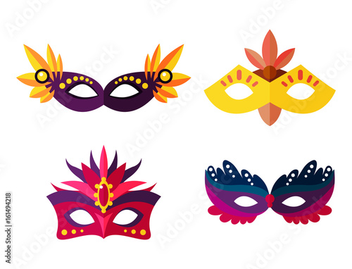 Authentic handmade venetian painted carnival face masks party decoration masquerade vector illustration