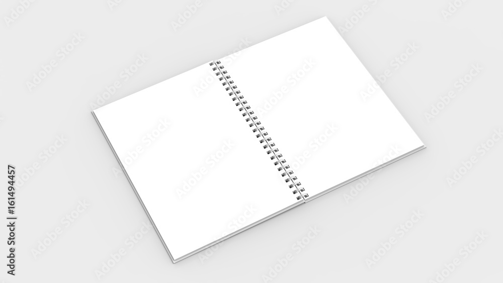 Spiral binder notebook mock up isolated on soft gray background. 3D illustrating. Spiral binder notebook mock up isolated on soft gray background. 3D illustrating.