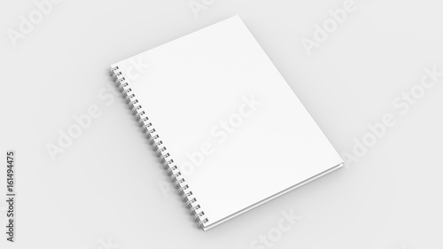 Spiral binder notebook mock up isolated on soft gray background. 3D illustrating.