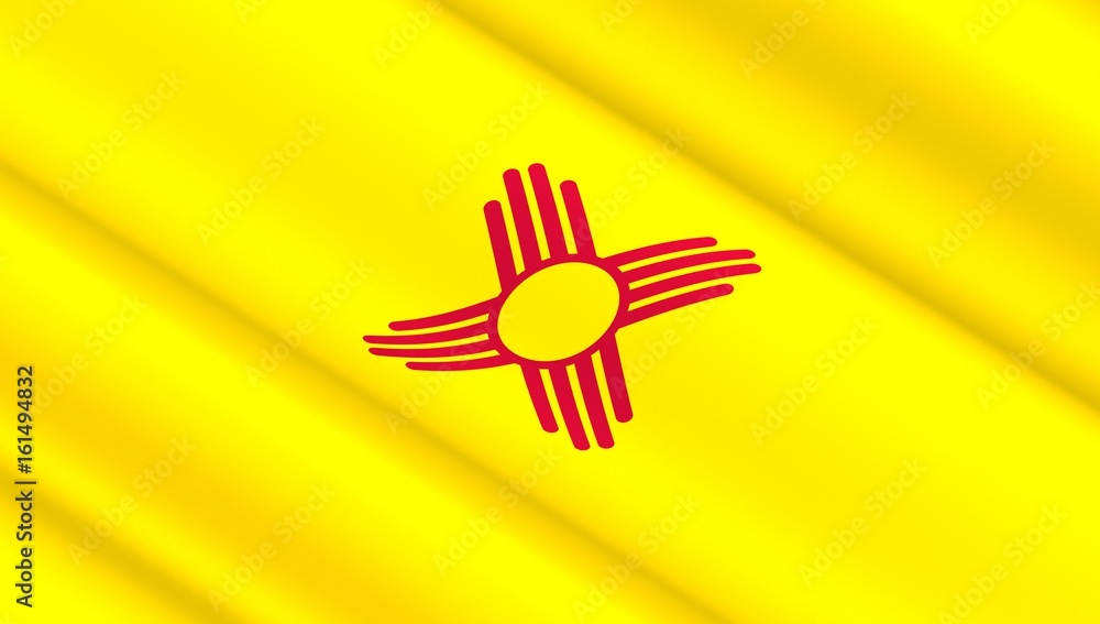 Waving flag of New Mexico state. 3D illustration.