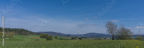 Panorama der wundersch  nen hessischen Landschaft beim Kellerwald in Hessen  Deutschland