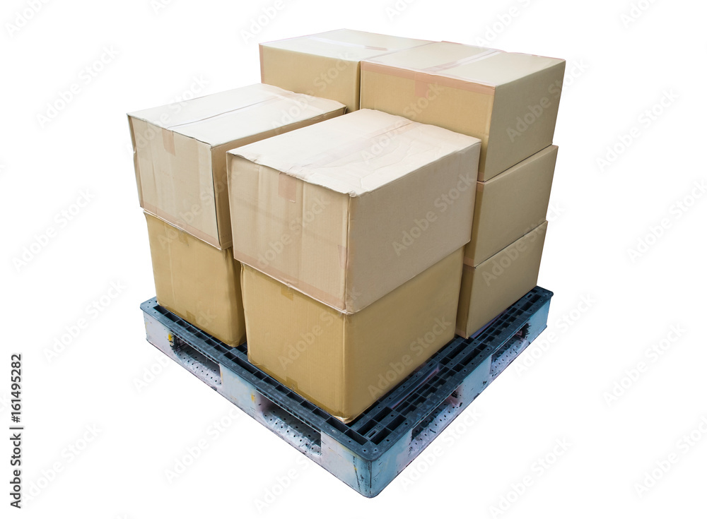 Paper boxes on pallet Isolated on White Background Stock Photo | Adobe