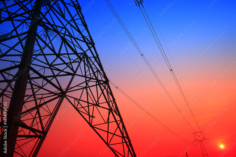 High piezoelectric towers, in the setting sun High piezoelectric towers, in the setting sun