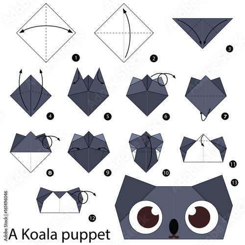 Step by step instructions how to make origami A Koala puppet.
