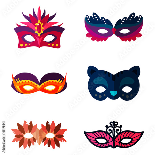 Authentic handmade venetian painted carnival face masks party decoration masquerade vector illustration