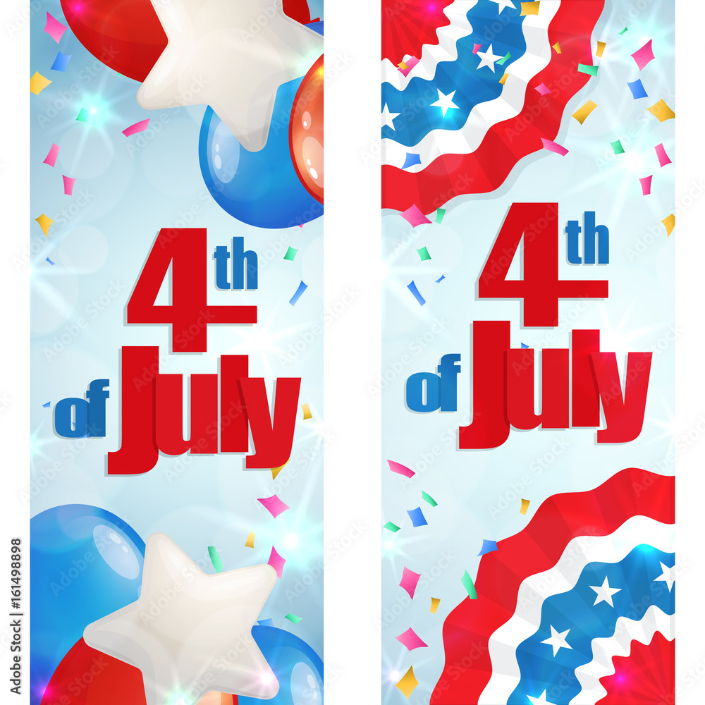 Happy 4th of July, Independence Day, set of greeting cards vertical banners. Happy July Fourth. Vector