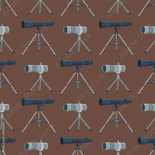 Professional seamless pattern telescope glass look-see spyglass optics device camera digital focus optical equipment vector illustration