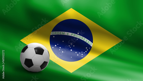 Soccer ball on brazil flag background
