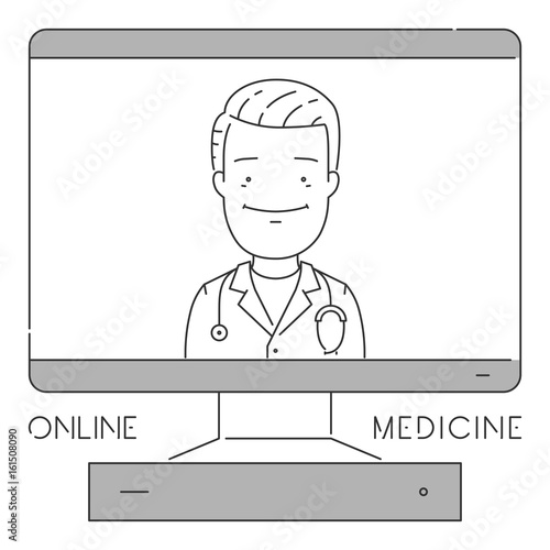 Vector line web concept of online medicine