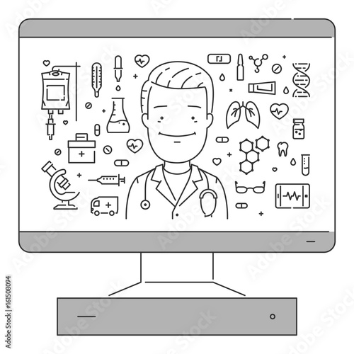 Vector line web concept of online medicine