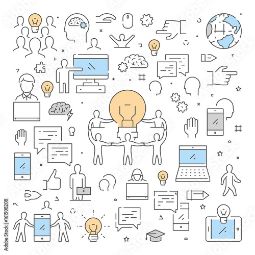 Vector line web banner for crowdsourcing