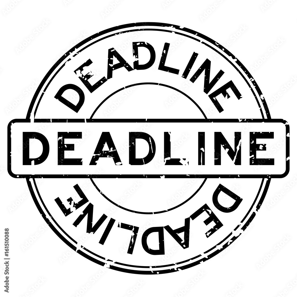 Grunge black deadline round rubber seal stamp on white background
