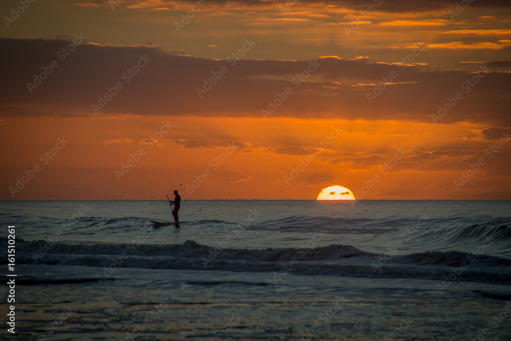 Paddleboarder in sunset Paddleboarder in sunset
