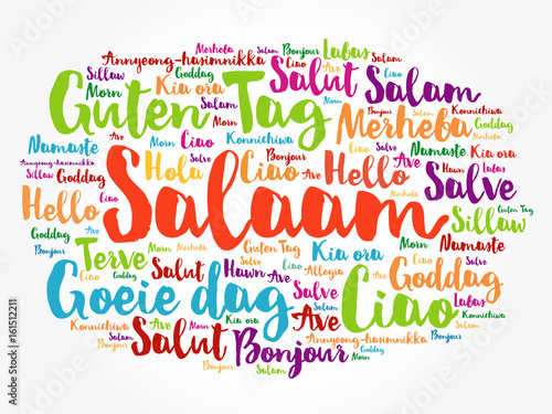 SALAAM (Hello Greeting in Persian,Farsi) word cloud in different languages of the world, background concept