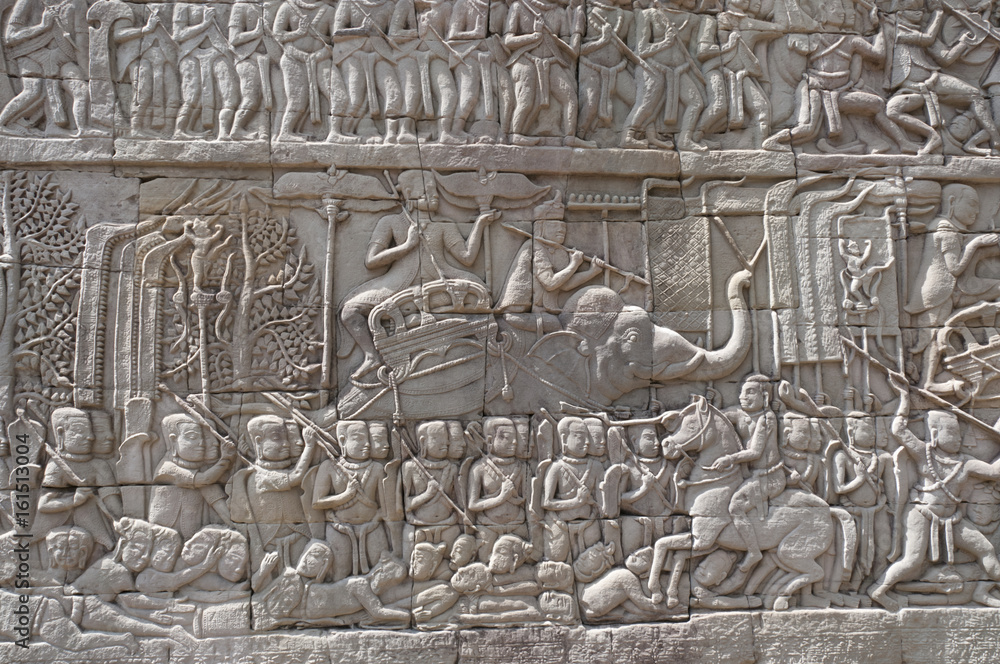 Bas-reliefs in Angkor Thom complex, Cambodia