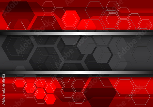Abstract gray label silver line on red honeycomb design modern futuristic background vector illustration.