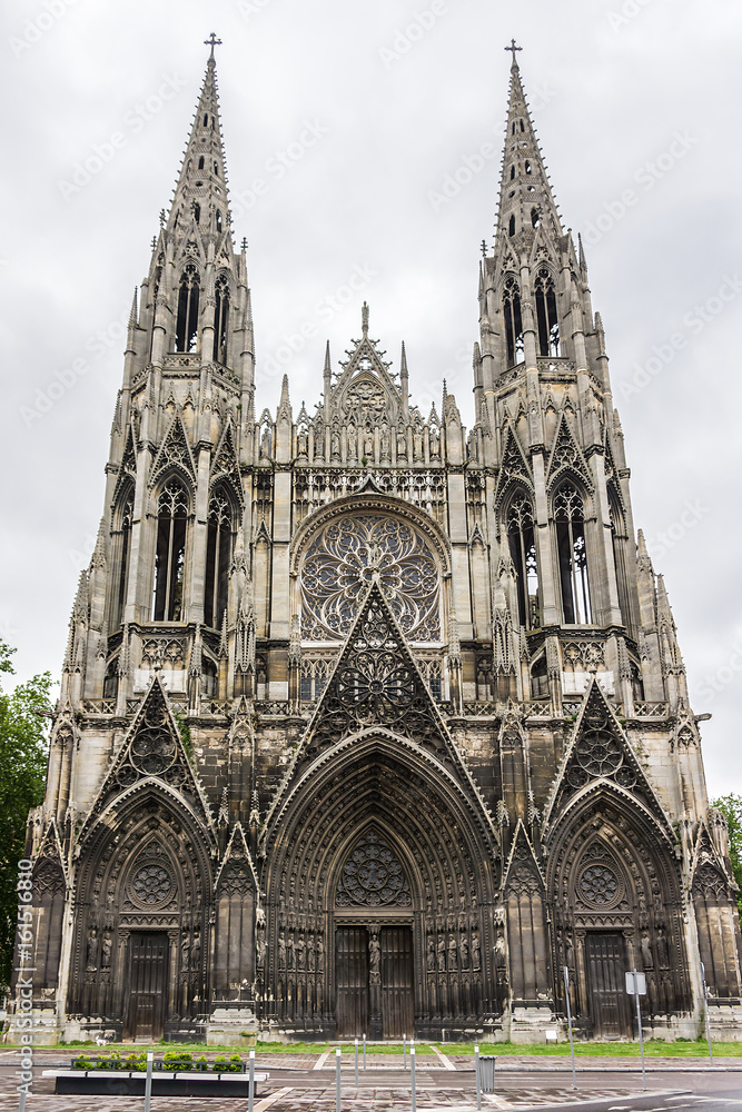Saint-Ouen Abbey Church (Abbatiale Saint-Ouen, 1318 - 1537) is a large Gothic Roman Catholic church in Rouen, Normandy, France. Western facade with two spire-towers.