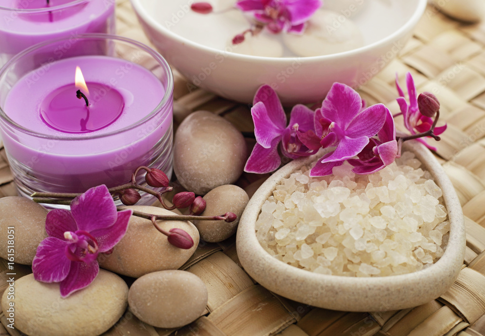 SPA still life, bath salt and aromatherapy candles SPA still life, bath salt and aromatherapy candles