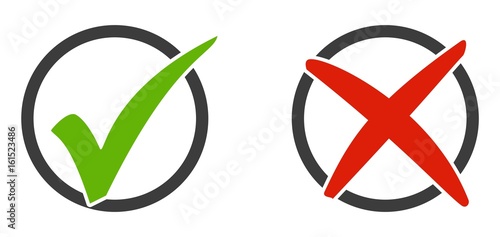 2 Icons Häkchen und X im Kreis photo