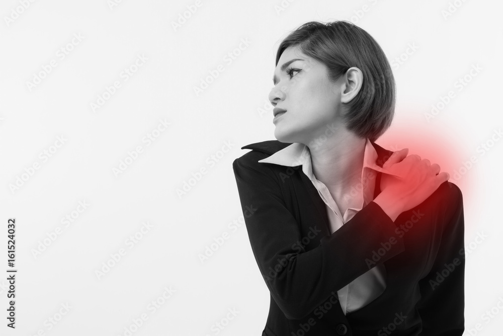 business woman suffering from shoutder pain, overwork, office syndrome business woman suffering from shoutder pain, overwork, office syndrome