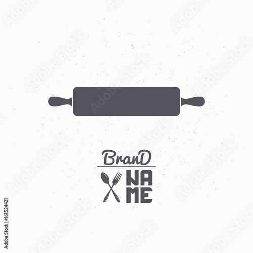 Hand drawn silhouette of rolling pin. Bakery logo template for craft food packaging or brand identity