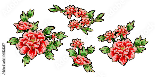 peonies flowers embroidery