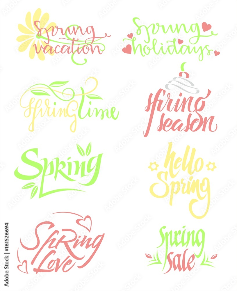 Naklejka premium Bright Spring Calligraphic Letterings Set