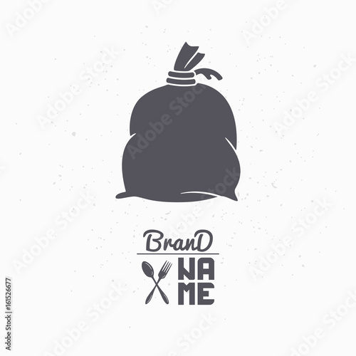 Hand drawn silhouette of flour bag. Logo template for craft food packaging or brand identity