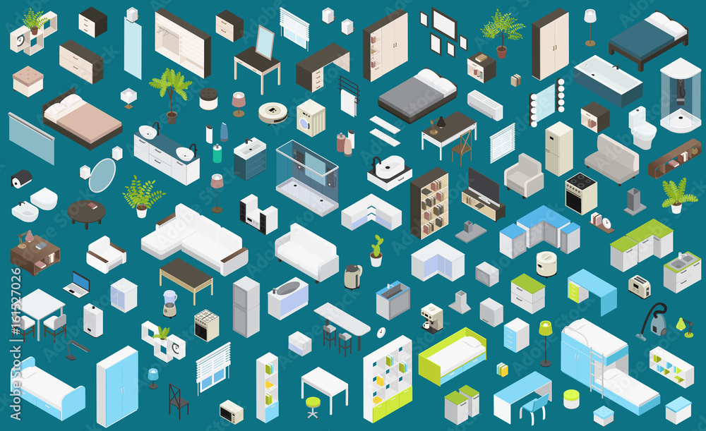 Isometric Interior Elements Set เวกเตอร์สต็อก | Adobe Stock