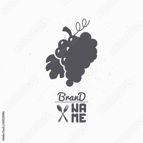 Hand drawn silhouette of grape bunch. Liquor store logo template for craft food packaging or brand identity