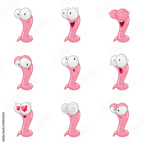 Set of funny cartoon worms isolated on white background. Vector illustration.