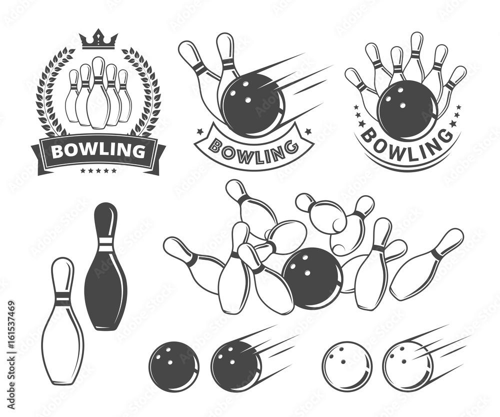Bowling objects and emblems Stock Vector | Adobe Stock