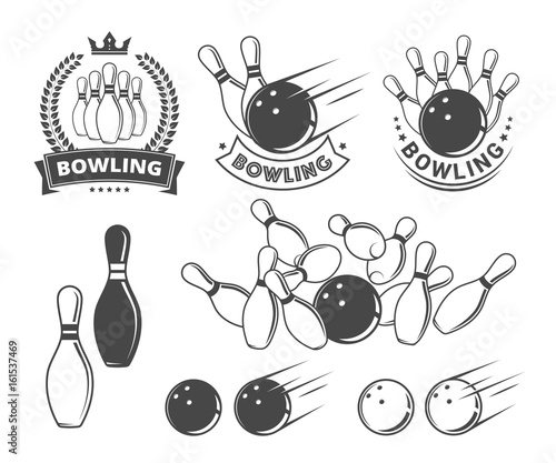 Leinwand Poster Bowling objects and emblems