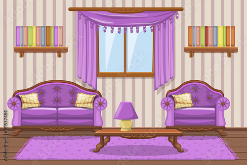 Set Vector cartoon cushioned furniture, violet Living room