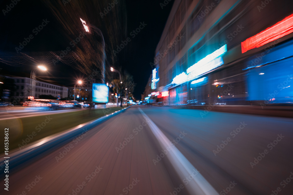 Blurred lights, view of the road, shooting at long exposure.