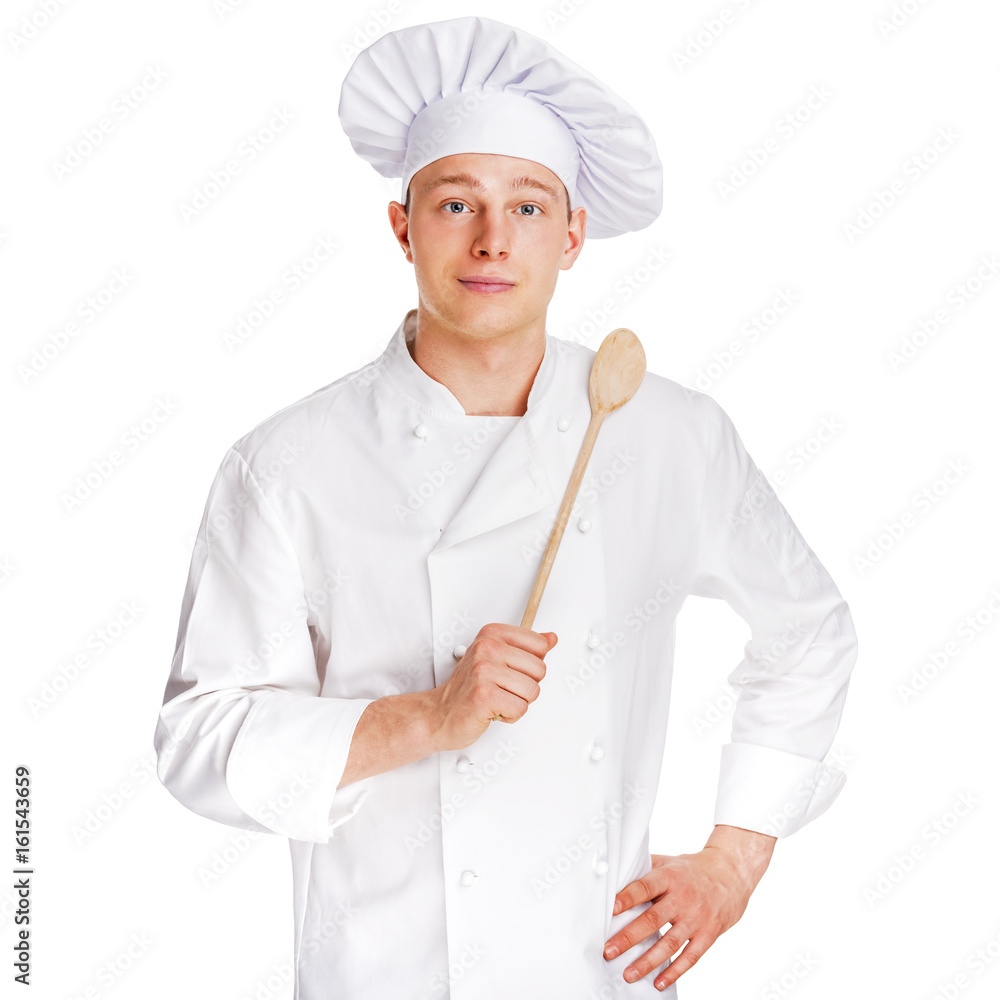 Chef isolated over white background with spoon. Chef isolated over white background with spoon.