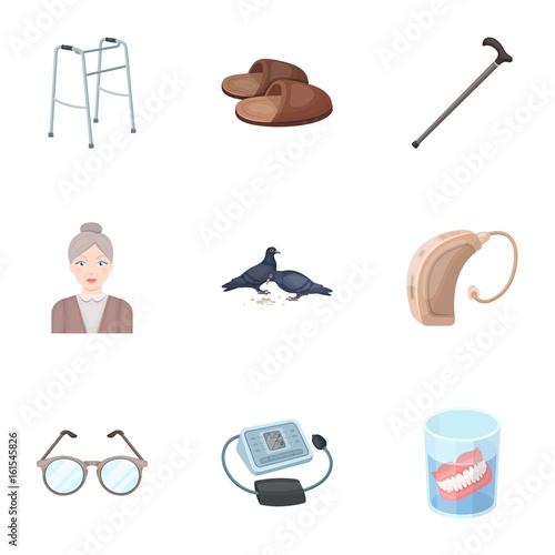 Armchair, slippers, tonometer and other attributes of old age.Old age set collection icons in cartoon style vector symbol stock illustration web.