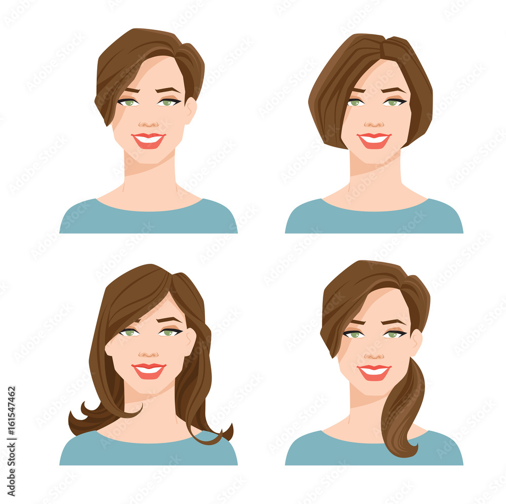 vector illustration of young woman's face with different hair style on white background vector illustration of young woman's face with different hair style on white background