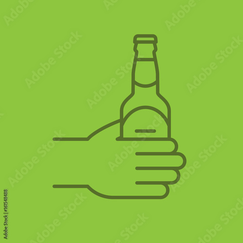 Hand with beer bottle color linear icon