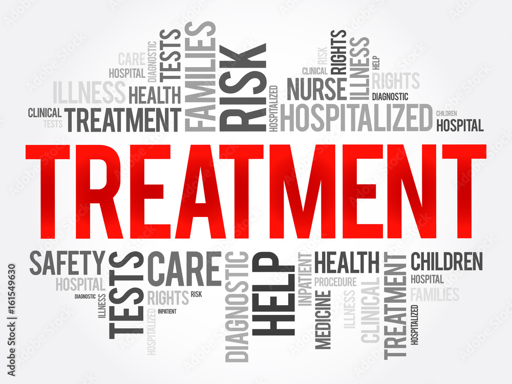 Treatment word cloud collage, health concept background