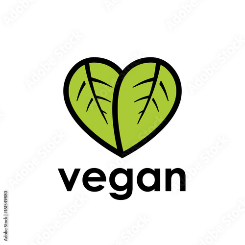 Healthy vegan diet icon concept with green leaf in heart shape. Vector illustration.