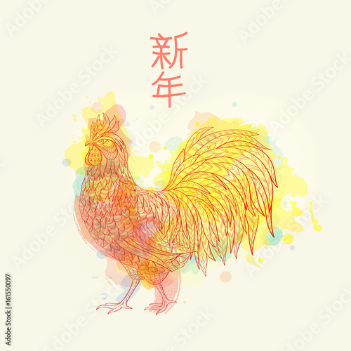 Cock on watrcolor background