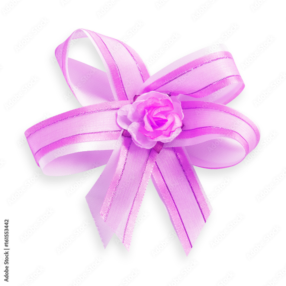beautiful gift ribbon with artificial flower isolated on white