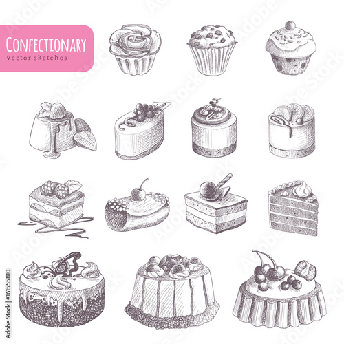 Hand drawn vector confectionery illustrations. Cool sketch icons. Eps10 vector.