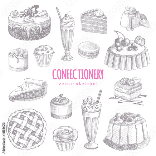 Hand drawn vector confectionery illustrations set. Cool sketch icons. Eps10 vector.