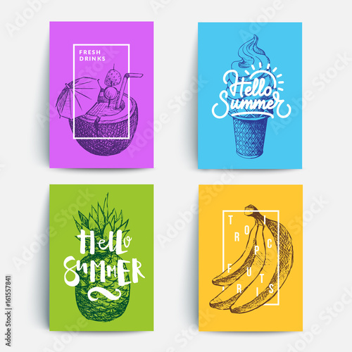 Modern colorful summer posters. Sketches and typography composition. Eps10 vector.