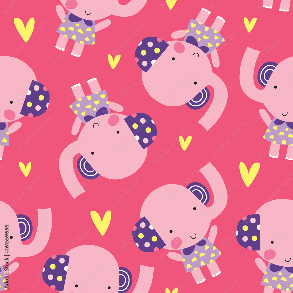 seamless little elephant girl pattern vector illustration