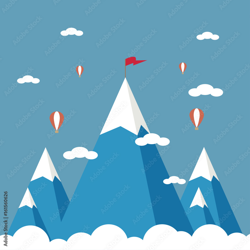 Landscape with flag on the mountain. Success in business. Vector illustration. Landscape with flag on the mountain. Success in business. Vector illustration.