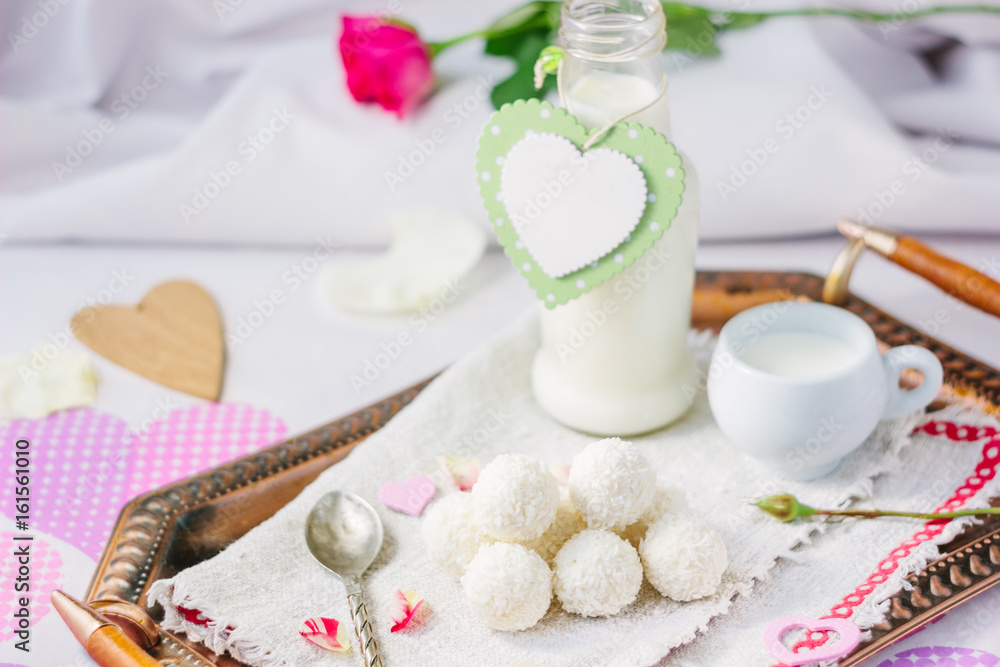 Breakfast in bed on Valentine's day Breakfast in bed on Valentine's day