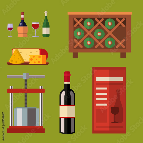 Winery making harvest cellar vineyard glass beverage industry alcohol production vector illustration